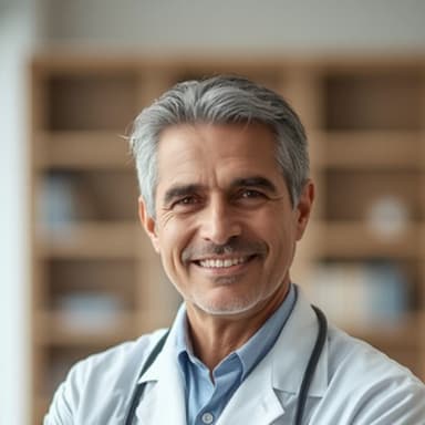 Illustrative portrait of a senior consultant paediatrician, AI-generated imagery